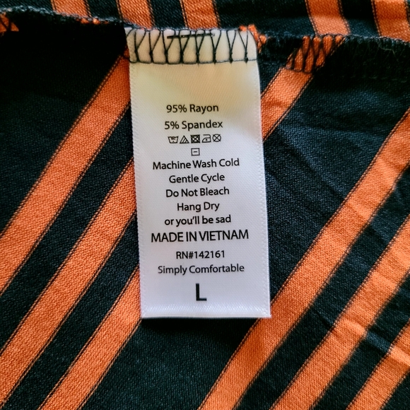 LLR LuLaRoe Carly Striped Navy Blue & Orange Maxi Dress Sz L - Picture 6 of 6